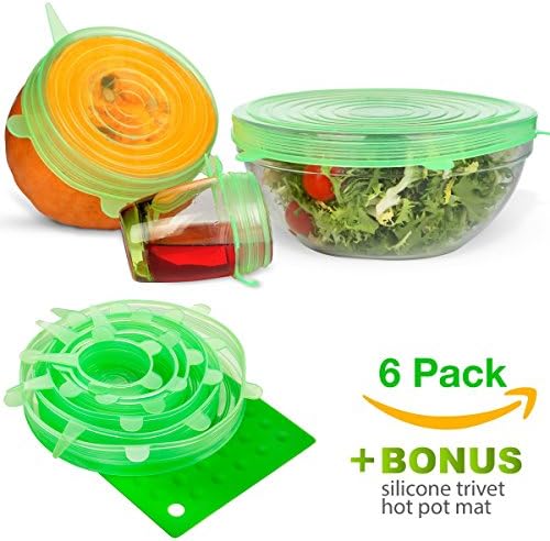 Foodsaver Silicone Lids - BPA free Stretch Cover for keeping food safe - Includes Trivet Mat - Small Kitchen Gadgets - pet cat can