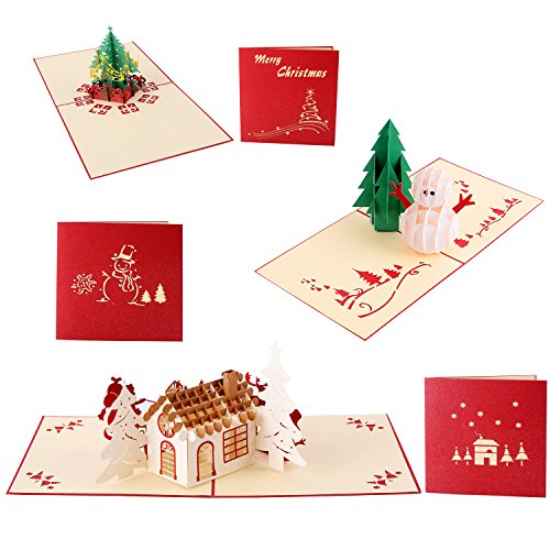 Ohuhu 3D Pop-up Laser Cut 3 Set Christmas Greeting Holiday Cards - Snowman and Christmas Tree