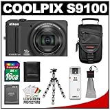Nikon Coolpix S9100 Digital Camera (Black) with 16GB Card + Battery + Case  ....