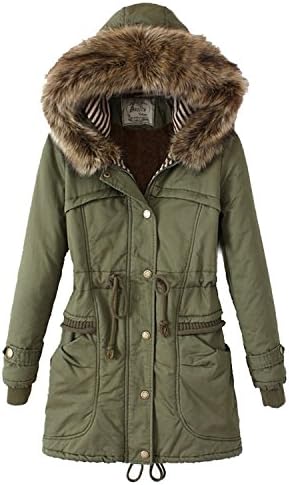 HighFS Women's Casual Long Quilted Faux Fur Hooded Coat Army Green XL