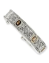 Sterling Silver with 14k Yellow Gold 3.30 Smokey Quartz Cuff Bracelet