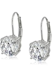 Platinum or 14k Gold Plated Sterling Silver Round-Cut Cubic Zirconia Leverback Earrings (3 cttw)