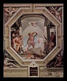 Domenico Beccafumi (Allegorical fresco cycle (Political virtues) from the Plazzo Pubblico in Siena scene: The decapitation of the Spurious Cassius) Gold Wood-Mounted Art Poster Print - 11" X 17"