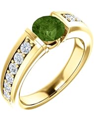 10K Yellow Gold 6.00mm Round Cut Green Tourmaline and Diamond Ring -- LIFETIME WARRANTY