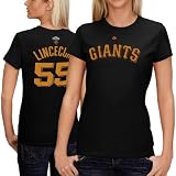 MLB Majestic Tim Linecum San Francisco Giants Ladies #55 2010 World Series Champions Gold Program Player T-shirt - Black (Medium)