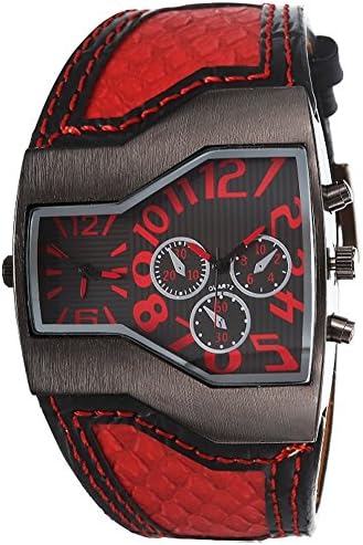BlueVega Dual Time Zone Quartz Movement Watch Creative Big Dial Sports Watch-Red