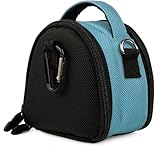 IMAGE OF Light Blue Limited Edition Camera Bag Carrying Case with battery charger, battery charger, memory cards, and accessories Pocket for Canon Power-Shot A490 A495 A800 A1200 A2200 A3000 IS A3100 IS A3300 IS D10 ELPH 100 HS ELPH 300 HS ELPH 310 HS ELPH 500 HS ELPH 510 HS S95 SD970 IS SD1300 IS SD1400 IS SD3500 IS SD4000 IS SD4500 IS SX210 IS SX220 HS SX230 HS ELPH 520 HS ELPH 110 HS Powershot Point and Shoot Digital Camera