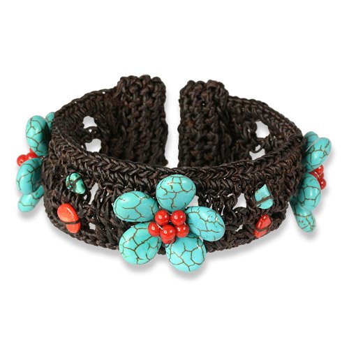 SilberDream Damen-Armband Stein Blume Geflecht t&uuml;rkis rot SDA022 Preisvergleich