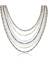 7 Row Tri-Tone Black Onyx Ovals Multi-Chain Necklace, 21"