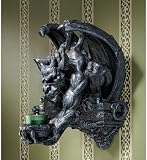 13" Dark Winged Dragon Gargoyle Statue Sculpture Wall Sconce Candle Holder