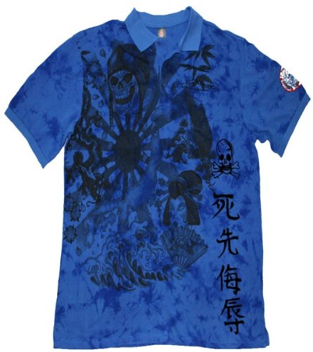 ED HARDY by Christian Audigier Mens Tattoo Short Sleeve Platinum Polo Shirt Top Blue