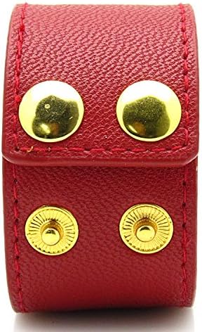 Gold Pyramid Stud European Leather Cuff Bracelet - Red Color