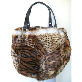 Reversible Animal Print Leopard Fox Fur & Leather Handbag Purse