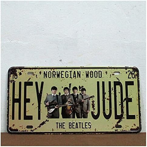 The Beatles Norwegian Wood Hey Jude Vintage Auto License Plate, Embossed Tag Size 6" X 12