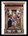 Piero di Cosimo (Pugliese-Altar, Szene: Madonna throne at the end, St. Peter, St. John the Baptist, St. Nicholas of Bari and St. Dominic, overall view with predella) Framed Art Poster Print - 11 X 17