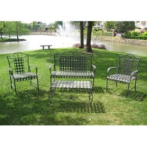 Iron Scroll Outdoor Settee Patio Set - Marble Grey by 