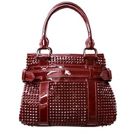 Burberry Rachel Studded Berry Patent Leather Small Shoulder Bag 3201043