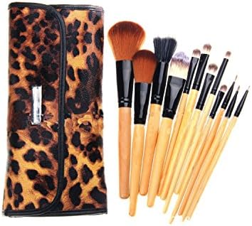 Nicedeco 12 Pcs Brushes+1 leopard print bag Portable Wooden Handle Brushes Set Makeup Brush With beautiful Case Inexpensive