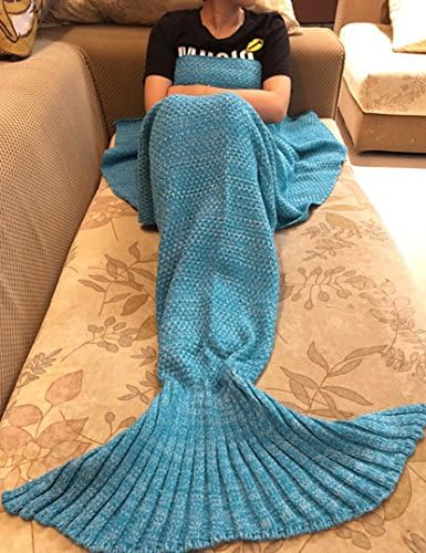 Sunshine Lovely Mermaid Tail Blanket Cotton Knit Sofa Blanket Leisure Creative Gifts Present DIY