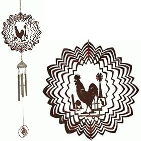 2-in-1 Rooster Wind Spinner & Windchime with Small Ornament Spinner, 28.5"