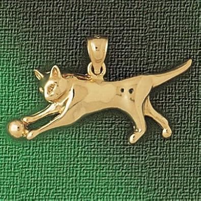 Cheap Girls Jewelry Dazzlers Solid 14k Gold Cat Playing With Ball Charm Pendant Available in three colors from jewelsberry (weights: 3.0 grams only) For Sale
