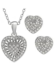 Stunning Heart Shape .925 Sterling Silver Pendant and Earrings Studs With CZ