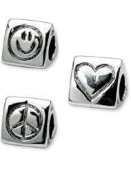 Peace, Happiness and Love, 3-Sided Charm in Sterling Silver