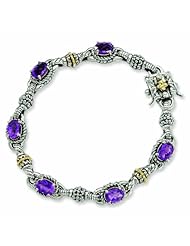 Sterling Silver with 14k Gold 4.57 Amethyst 7.25in Bracelet - Antique Boutique - Vintage Style - Jewelry