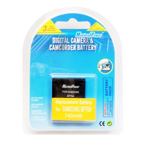 Maximal Power DB SAM BP70A Replacement Li-Ion Battery for Samsung BP70A, ES65, ES70, SL600, SL50, PL80, PL110 Camera (Black)