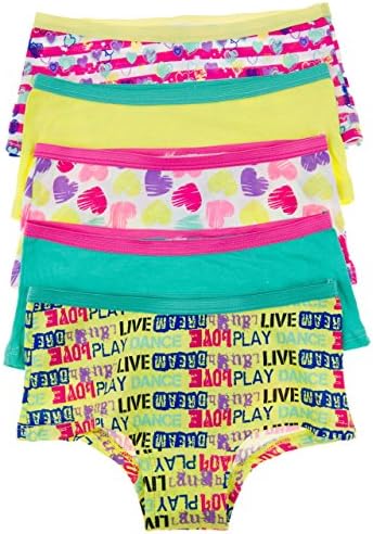Gyrl Co. 5 Pack of Little Girls Boy Shorts with Contrasting Band (5/6, Teal/Yellow)