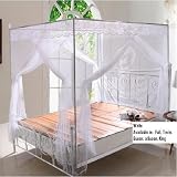White Lace Luxury 4 Post Bed Canopy Mosquito Net Set Frame Twin