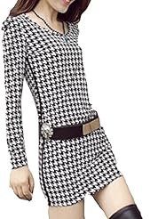 Sexy Houndstooth Print Round Neck Polyester Long Sleeves Above the Knee Club Dress/Mini Dress 