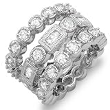 4 CT Ladies Baguette Round Cubic Zirconia CZ Wedding Eternity Anniversary 3 pc Band Stackable Ring (Available in size 6, 7, 8) Cheap