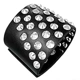 Spike Studded Wide Black Leather Cuff Bracelet
