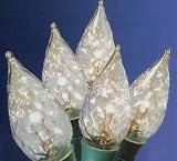 Set Of 70 Flame Tip C5 Clear GE Constant On Christmas Lights - Green Wire