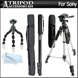 Triple Tripod Accessory Bundle Kit For Sony HDR-CX580V, HDR-PJ580V, HDR-PJ260V, HDR-PJ200, HDR-CX200, HDR-CX260V, HDR-PJ710V, HDR-PJ760V, HDR-CX760V, HDR-XR260V, HDR-TD20V, HDR-CX190 HDR-CX210 Includes 57 Tripod w/ Case + 67 Monopod + 7 Flexible Tripod
