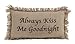 VHC Brands Farmhouse Natural Tan Text Cotton Burlap Bedding Always Kiss Me Goodnight Embroidered Cotton Burlap Rectangle Pillow