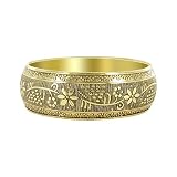 Gold Tone 24mm Wide Floral Engraved Design 66mm inside & 78mm outside Brass Bangle Bracelets