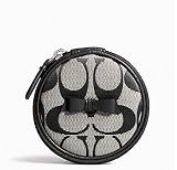 New Coach Black/white Sis Bow Jewelry Pouch Bag Box Case w/ Mirror Round