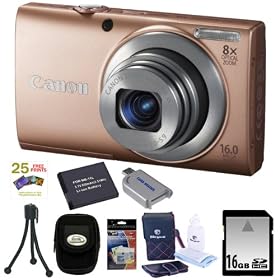 Canon PowerShot A4000 IS 16MP Digital Camera w/ 8x Optical Zoom & 3 LCD in Pink + 16GB Secure Digital Memory Card + Replacement Lithium-Ion Battery + Accessory Kit