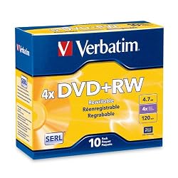 Verbatim 94839 4.7 GB 1x- 4x ReWritable Disc DVD+RW, 10-Disc Slim Jewel Case
