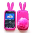 Bunny Skin Case With Furry Tail for BlackBerry Gemini Curve 8520 & 8530, Hot Pink