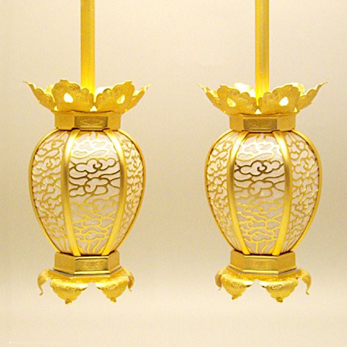 吊り灯篭 雲透かし 金 小(一対)(本体高さ13cm×巾8cm)◆仏壇用の仏具・吊灯籠(とうろう)