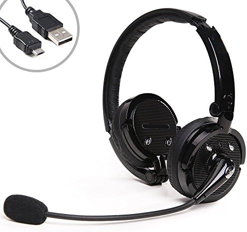 Beyondtek Hi-fi Stereo 4x Nosie Canceling 2 in 1 Stereo Handsfree Headset Boom Mic Noise Canceling Wireless Bluetooth Headphone For Cellphones iPhone 5 5S iPad Mini Samsung Galaxy S4 Tab 10.1 PC PS3 Skype