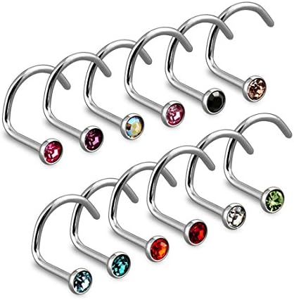 316L Surgical Steel 22GA Nose Screw with 2mm Aqua Marine Press Fit Gem 1pc