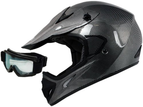 TMS® Adult Carbon Fiber Graphics Dirt Bike ATV Motocross Off-Road MX Helmet with Goggles (Medium)