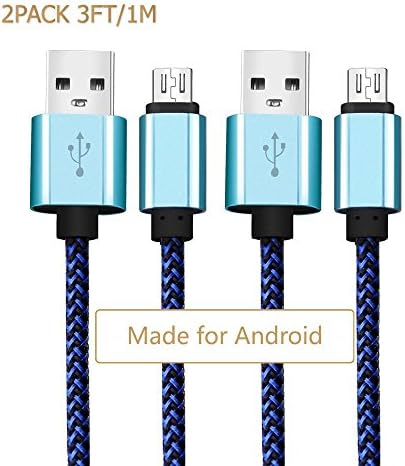 Micro USB Cable,[2-Pack] 3ft/1m Premium Durable Nylon Braided Tangle-free High Speed Data Sync Charger cord with Aluminum Heads for Android Samsung HTC Motorola LG Sony Blackberry and More (blue)