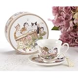 Porcelain Tea Cup and Saucer in Gift Box - Cats