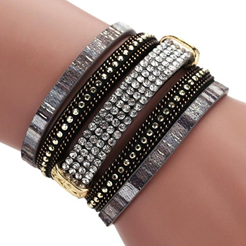 AutumnFall® Women Bohemian Bracelet Woven Braided Handmade Wrap Cuff Magnetic Clasp (Black)