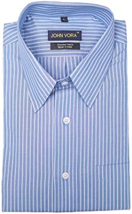 John Vora - Men's White Stripes (Pair) on Blue Regular Shirt (Medium)
